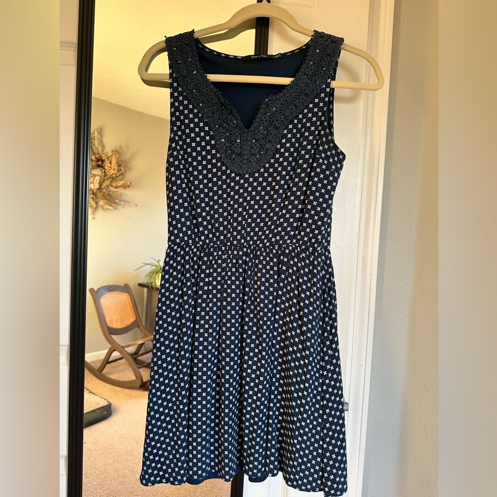 Doe & Rae Blue and Beige dress sleeveless with lace